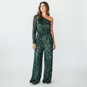 PrettyLittleThing Emerald Sequin One-Shoulder Jumpsuit